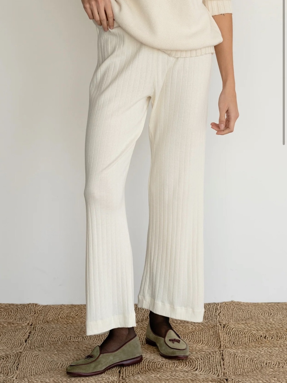 DONNI. Pointelle Simple Crop Pant in Cream